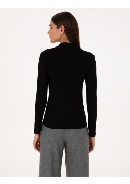 Kadın Siyah Slim Fit Örme Bluz 50309153-VR046 indirimleri