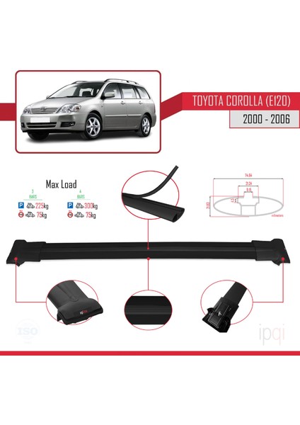 Toyota Corolla 9 (E120) Sw 2000-2006 Arası ile Uyumlu Fly Model Ara Atkı Tavan Barı Siyah 3 Adet modelleri