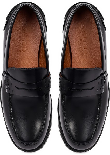 Erkek Siyah Deri Casual Loafer 25WFD724622