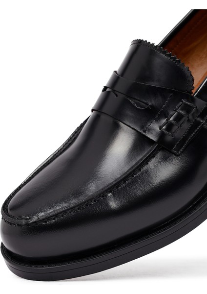 Erkek Siyah Deri Casual Loafer 25WFD724622