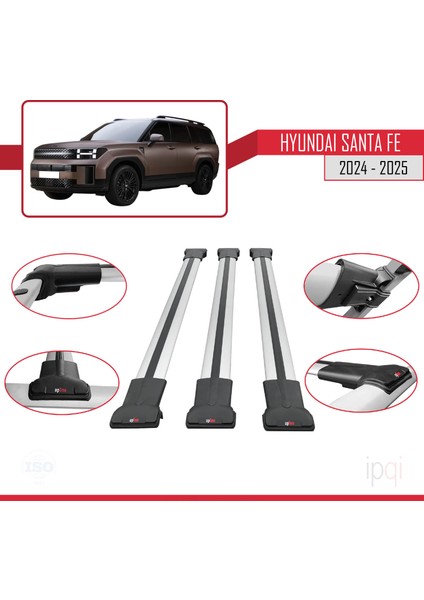Hyundai Santa Fe 2024-2025 Arası ile Uyumlu Fly Model Ara Atkı Tavan Barı Gri 3 Adet fırsatları