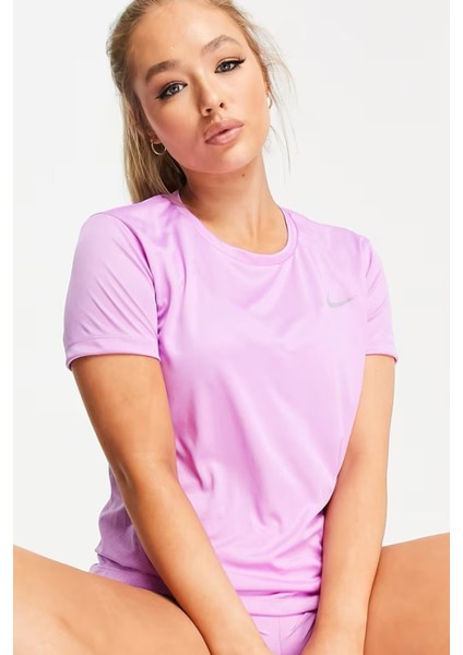 Miler Dri Fit Tee Sırt Hava Panelli Koşu Spor Antrenman Tişörtü Mor