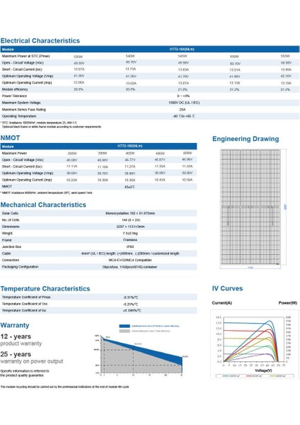 550W Esnek Güneş Paneli Marin Tipi Solar Panel HT72-18X(NLM) modelleri