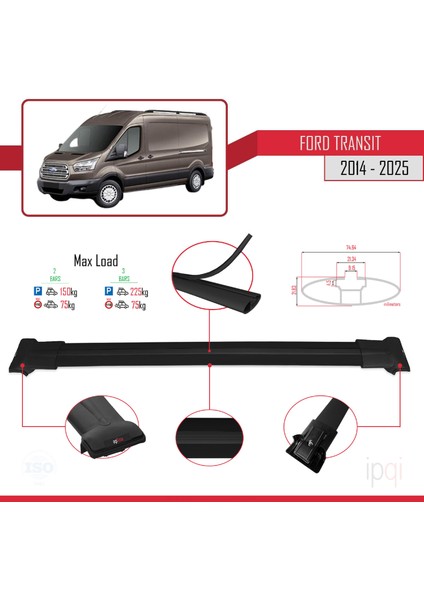 Ford Transit 2014 ve Sonrası ile Uyumlu Fly Model Ara Atkı Tavan Barı Siyah 2 Adet fırsatları