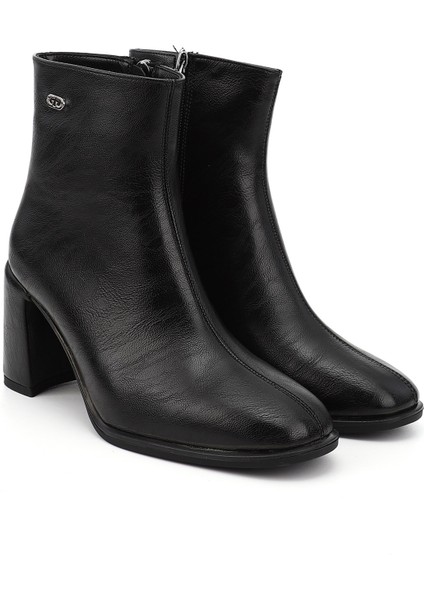 Kadın Siyah Fermuarlı Küt Burunlu Kalın Topuklu Bot fiyatları