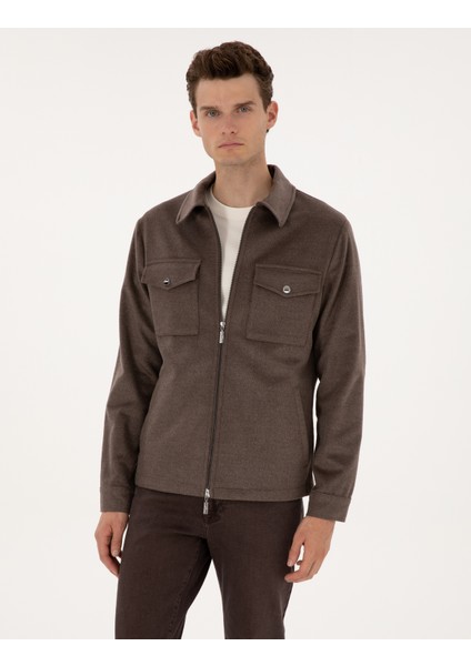 Erkek Vizon Regular Fit Fermuarlı Ceket 50316426-VR052