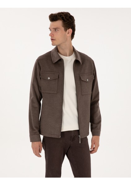 Erkek Vizon Regular Fit Fermuarlı Ceket 50316426-VR052 modelleri