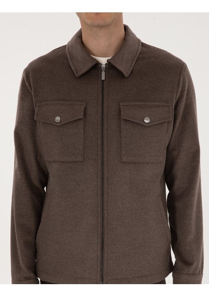 Erkek Vizon Regular Fit Fermuarlı Ceket 50316426-VR052