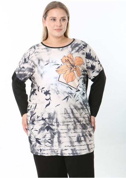 Yünlü Viskon Desenli Likralı Kadın Büyük Beden Tunik fiyatları