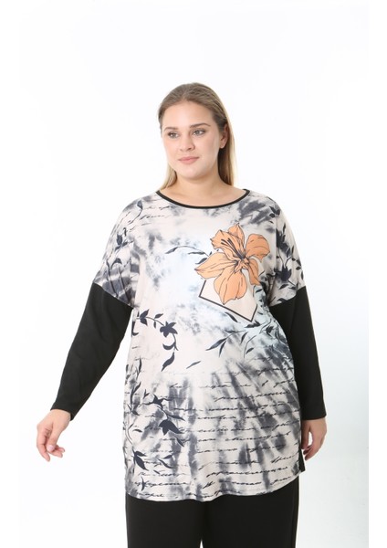 Yünlü Viskon Desenli Likralı Kadın Büyük Beden Tunik modelleri