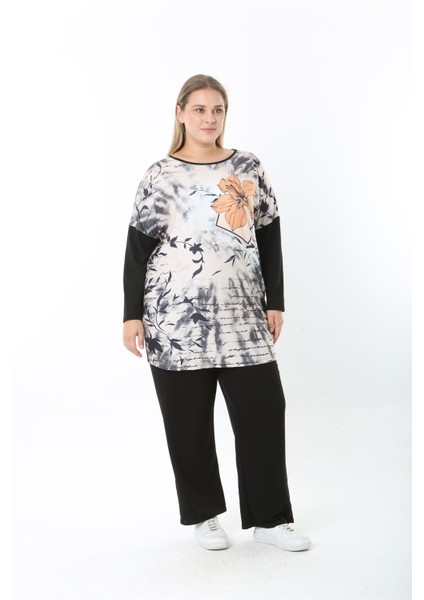 Yünlü Viskon Desenli Likralı Kadın Büyük Beden Tunik fırsatları