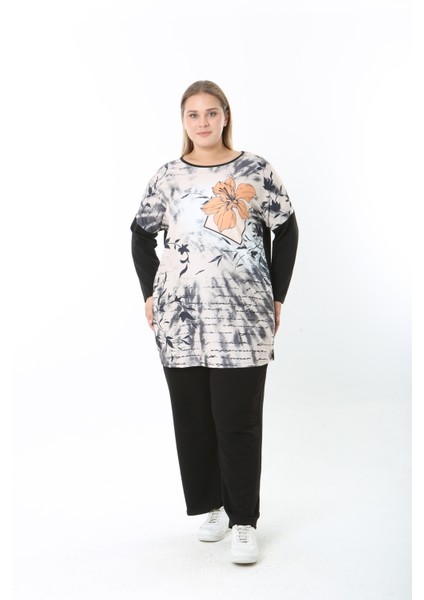 Yünlü Viskon Desenli Likralı Kadın Büyük Beden Tunik