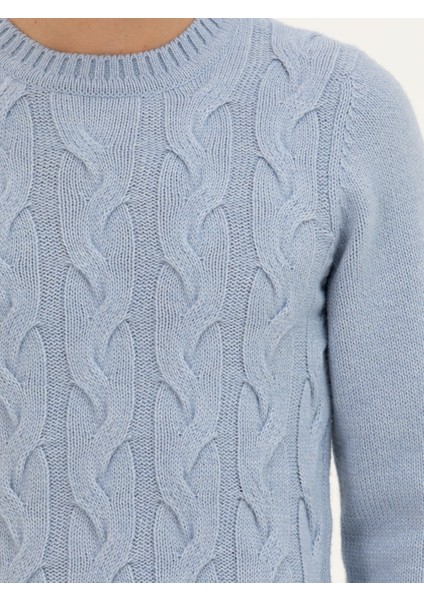 Erkek Açık Mavi Regular Fit Yün Karışımlı Bisiklet Yaka Triko Kazak 50277314-VR003