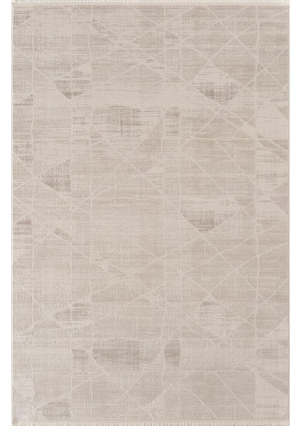 Moon MO105G Krem Halı Geometrik Gri Detaylı Akrilik Pamuk Taban Salon Halısı Yatak Odası Koridor modelleri