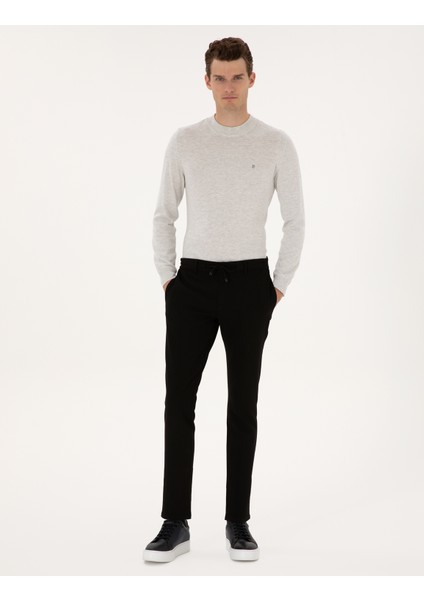 Erkek Siyah Slim Fit Kanvas Pantolon 50309926-VR046