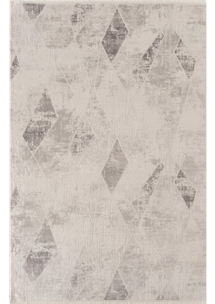 Moon MO104G Krem Halı Geometrik Gri Detaylı Akrilik Pamuk Taban Salon Halısı Yatak Odası Koridor modelleri
