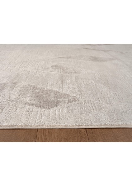 Moon MO104G Krem Halı Geometrik Gri Detaylı Akrilik Pamuk Taban Salon Halısı Yatak Odası Koridor indirimleri