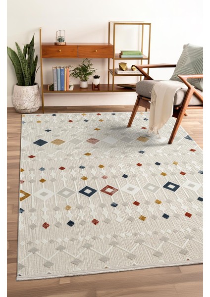 Tablo TL001A Krem Halı Modern Desen Antialerjik Pamuk Taban Yıkanabilir Salon Halısı Yatak Odası