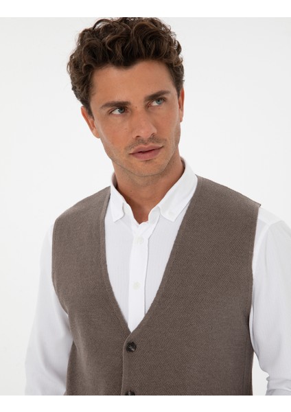 Erkek Vizon Melanj Triko Yelek 50317313-VR174 fiyatları