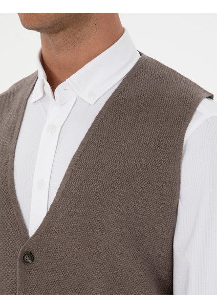 Erkek Vizon Melanj Triko Yelek 50317313-VR174