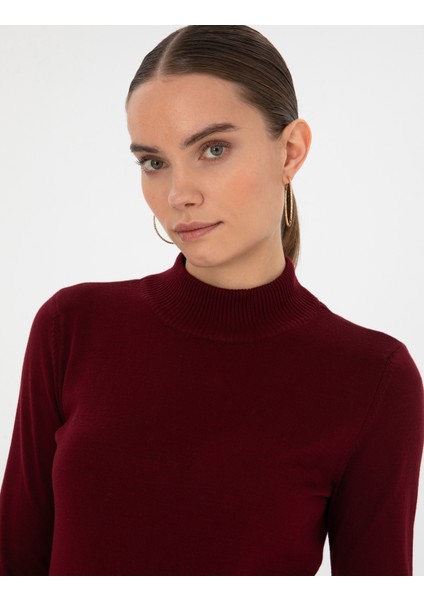 Kadın Vişne Slim Fit Yarım Balıkçı Yaka Basic Kazak 50315768-VR223 fiyatları