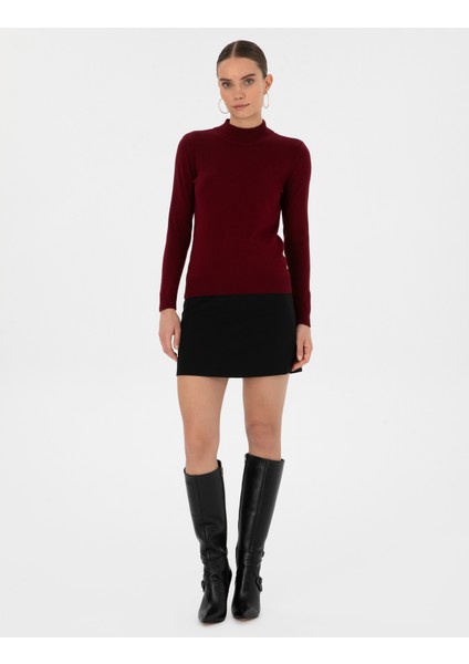 Kadın Vişne Slim Fit Yarım Balıkçı Yaka Basic Kazak 50315768-VR223 fırsatları