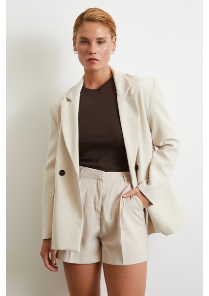 Piliseli Cepli Şort Vizon