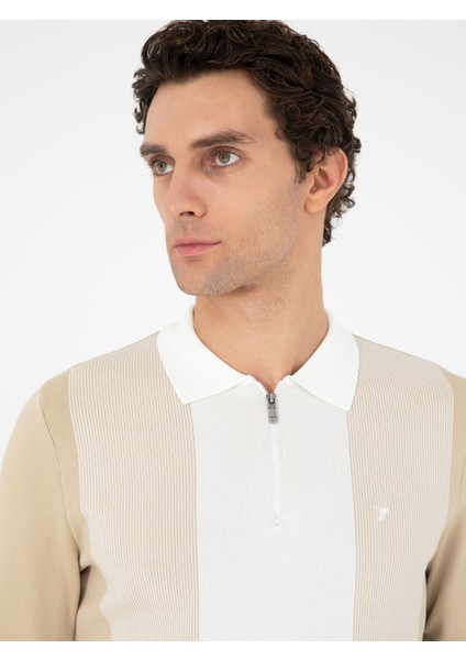 Erkek Bej Slim Fit Fermuarlı Polo Yaka Triko Kazak 50293767-VR011 fiyatları