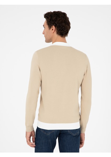 Erkek Bej Slim Fit Fermuarlı Polo Yaka Triko Kazak 50293767-VR011 indirimleri