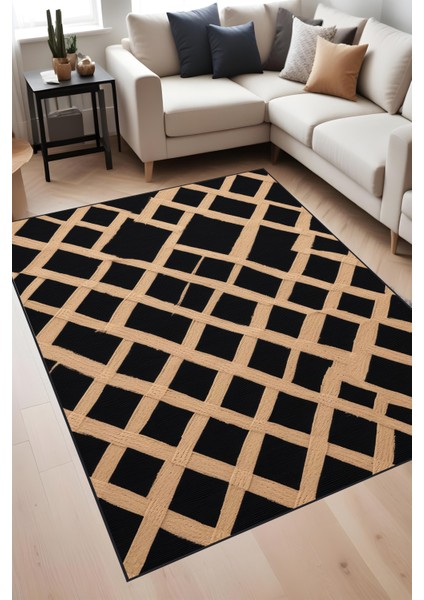 Dijital Baskı Jüt Görünüm Geometrik Desen Dekoratif Makinada Yıkanabilir Salon Koridor Yolluk Halısı