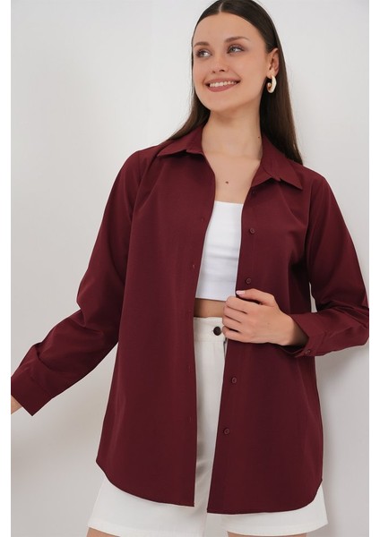 Uzun Kol Basic Gömlek 20279 - Bordo