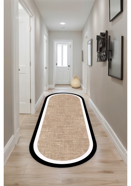 Dijital Baskı Jüt Görünüm Siyah Beyaz Çerçeveli Oval Makinada Yıkanabilir Salon Mutfak Yolluk Halısı fiyatları
