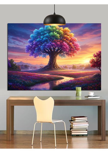 Renkli Gökyüzünde Büyük Ağaç Dekoratif Kanvas - Mdf Ahşap Tablo modelleri