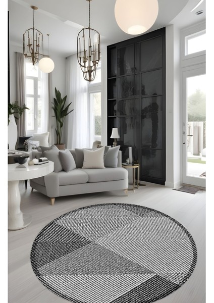 Dijital Baskı Gri Renk Üçgen Piramit Desen Makinada Yıkanabilir Yuvarlak Salon Halısı Mutfak Halısı