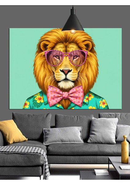 Gözlüklü Renkli Aslan Portresi Dekoratif Kanvas - Mdf Ahşap Tablo indirimleri
