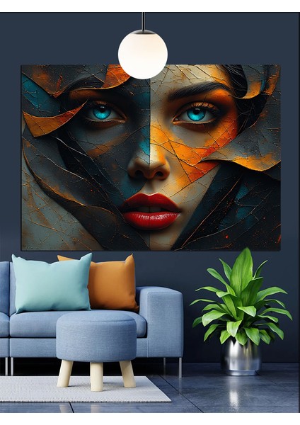 Parçalanmış Yüz Sanat Çizimi Dekoratif Kanvas - Mdf Ahşap Tablo