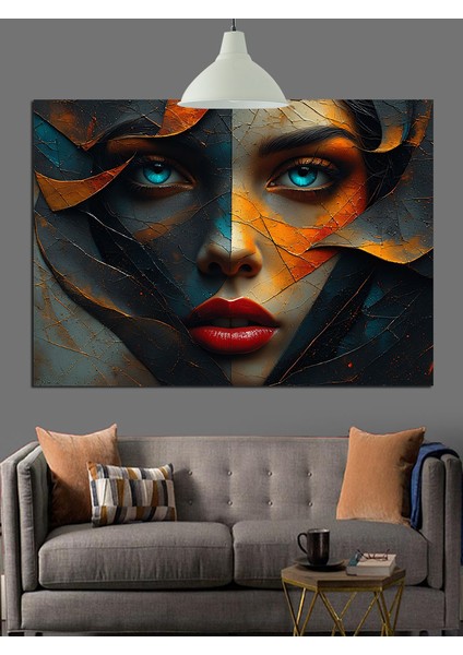 Parçalanmış Yüz Sanat Çizimi Dekoratif Kanvas - Mdf Ahşap Tablo fırsatları