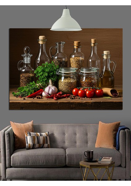 Şişelerle Hazırlanmış Mutfak Masası Dekoratif Kanvas - Mdf Ahşap Tablo