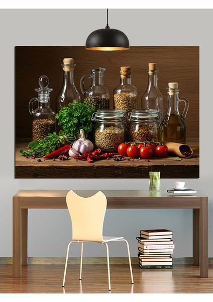 Şişelerle Hazırlanmış Mutfak Masası Dekoratif Kanvas - Mdf Ahşap Tablo fiyatları