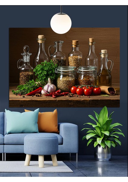 Şişelerle Hazırlanmış Mutfak Masası Dekoratif Kanvas - Mdf Ahşap Tablo modelleri
