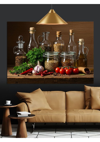 Şişelerle Hazırlanmış Mutfak Masası Dekoratif Kanvas - Mdf Ahşap Tablo fırsatları