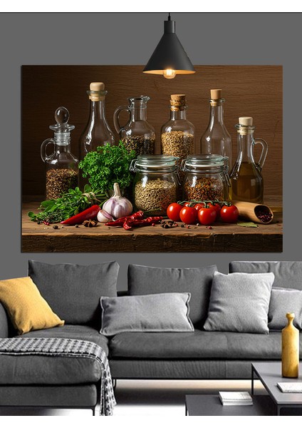Şişelerle Hazırlanmış Mutfak Masası Dekoratif Kanvas - Mdf Ahşap Tablo indirimleri