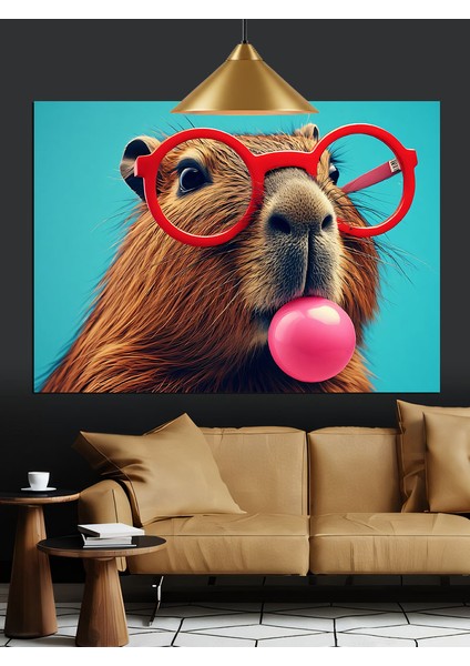Sakız Çiğneyen Gözlüklü Su Maymunu Dekoratif Kanvas - Mdf Ahşap Tablo modelleri