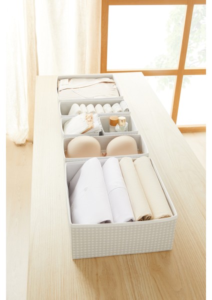 6'lı Gri Pötikare Çekmece Içi Düzenleyici Kutu 2 Adet 28 x 28 x 13 / 2 Adet 28 x 13 x 13 / 2 Adet 14 x 14 x 13 cm fiyatları