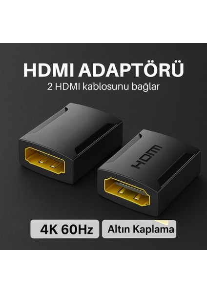 Essager Altın Kaplama 4K 60Hz HDMI To HDMI Çevirici HDMI Uzatma Ekleme Aparatı HDMI Birleştirme Aparatı