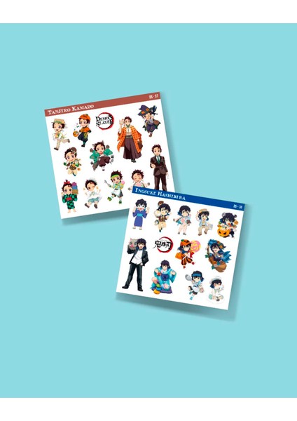 Demon Slayer-Tanjiro Kamado-Inosuke Hashibira-2li Çıkartma-Etiket Parlak Kağıt-Süsleme-Hediye