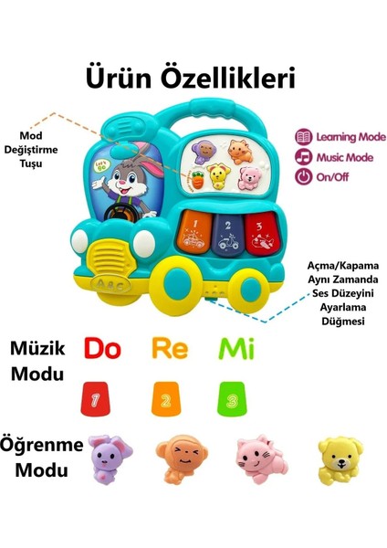 Sesli Işıklı Müzikli Eğitici Çok Fonksiyonlu Bebek ve Çocuklar Için Otobüs Tavşan Piyano 15 cm modelleri