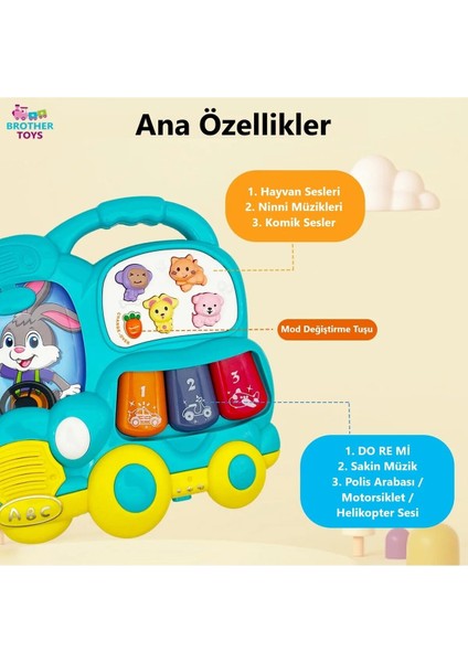 Sesli Işıklı Müzikli Eğitici Çok Fonksiyonlu Bebek ve Çocuklar Için Otobüs Tavşan Piyano 15 cm indirimleri