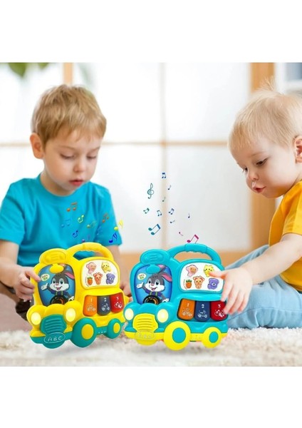 Sesli Işıklı Müzikli Eğitici Çok Fonksiyonlu Bebek ve Çocuklar Için Otobüs Tavşan Piyano 15 cm