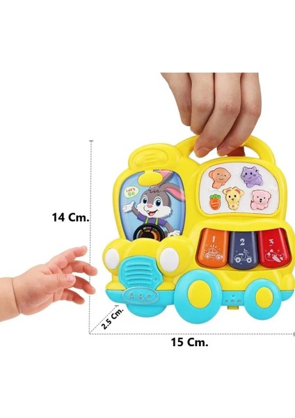 Sesli Işıklı Müzikli Eğitici Çok Fonksiyonlu Bebek ve Çocuklar Için Otobüs Tavşan Piyano 15 cm
